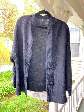 Eileen Fisher Black Mandarin Open Jacket